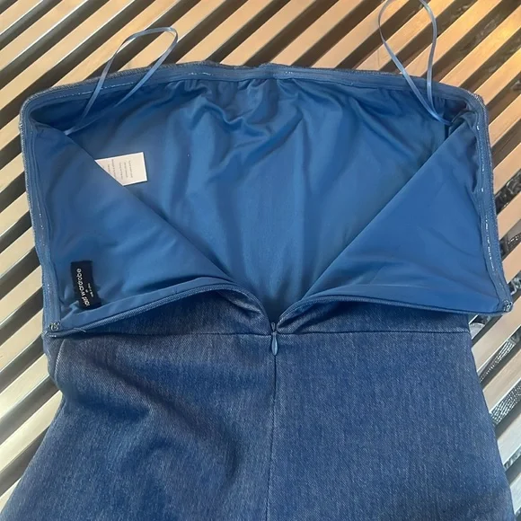 Naked Wardrobe Vibrant Blue denim strapless, one piece fitted romper - Picture 5 of 7